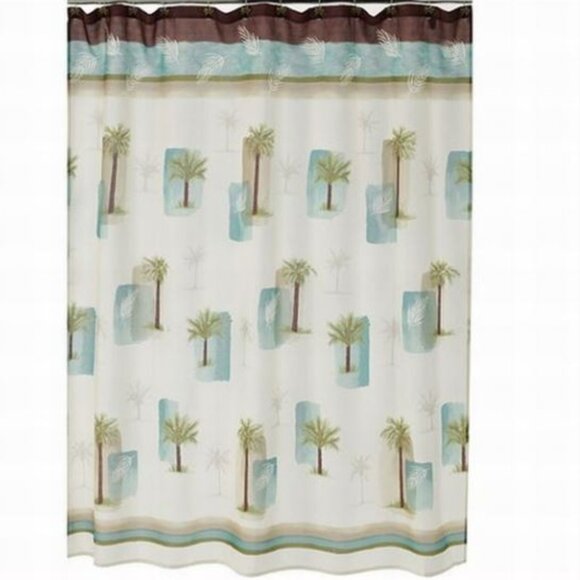 Croft & Barrow NEW Palm Isle Trees Seafoam Green Beige Brown Shower Curtain - Picture 2 of 5